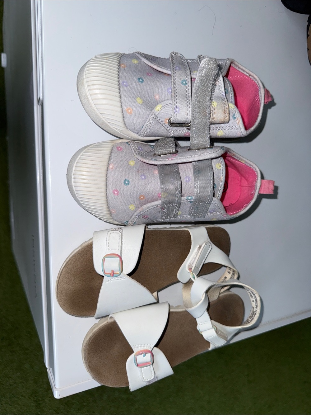Cat & Jack Light Gray Sneakers with Pink Lining and White Sandals